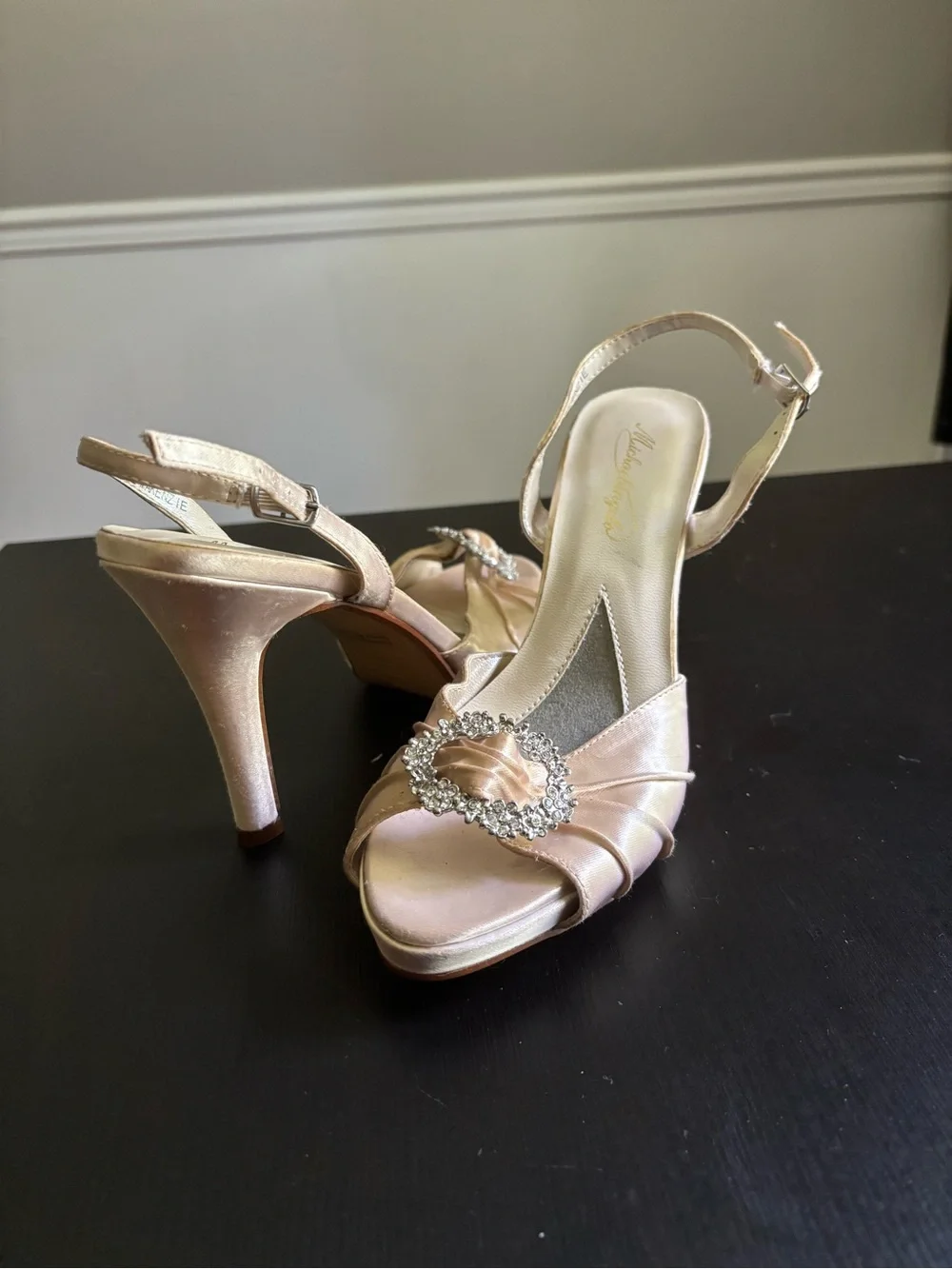 kenzie Rose Gold Satin Heeled Sandals with Crystal Buckles Bridesmaid Heels